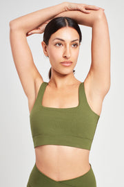 Square Neck Sports Bra - Earth Khaki